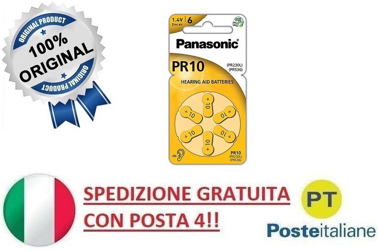 BATTERIE PER APPARECCHI ACUSTICI PANASONIC PR10 1,4v 230L/536 6 pezzi ZINCO ARIA