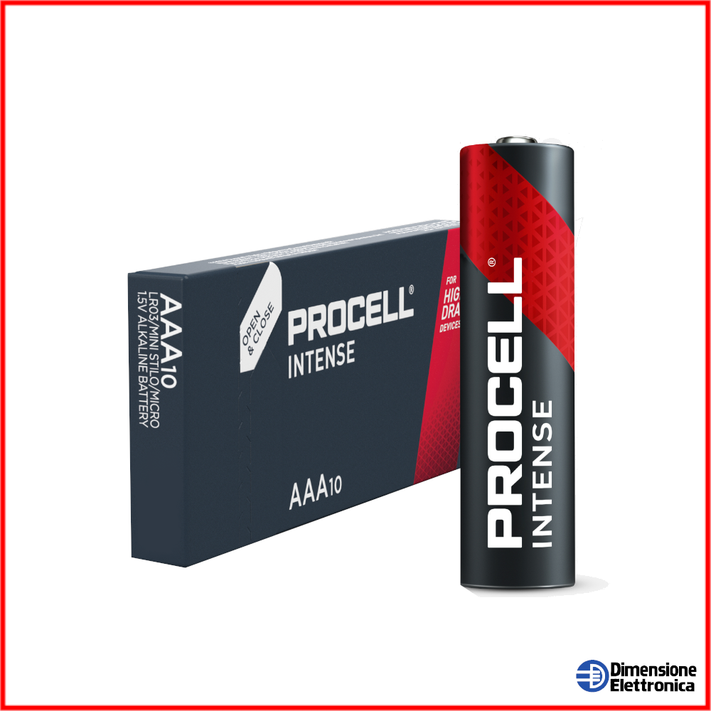 Batteria AAA Procell Intense Duracell Ministilo Micro 10 Pile Alcaline LR03 1,5v