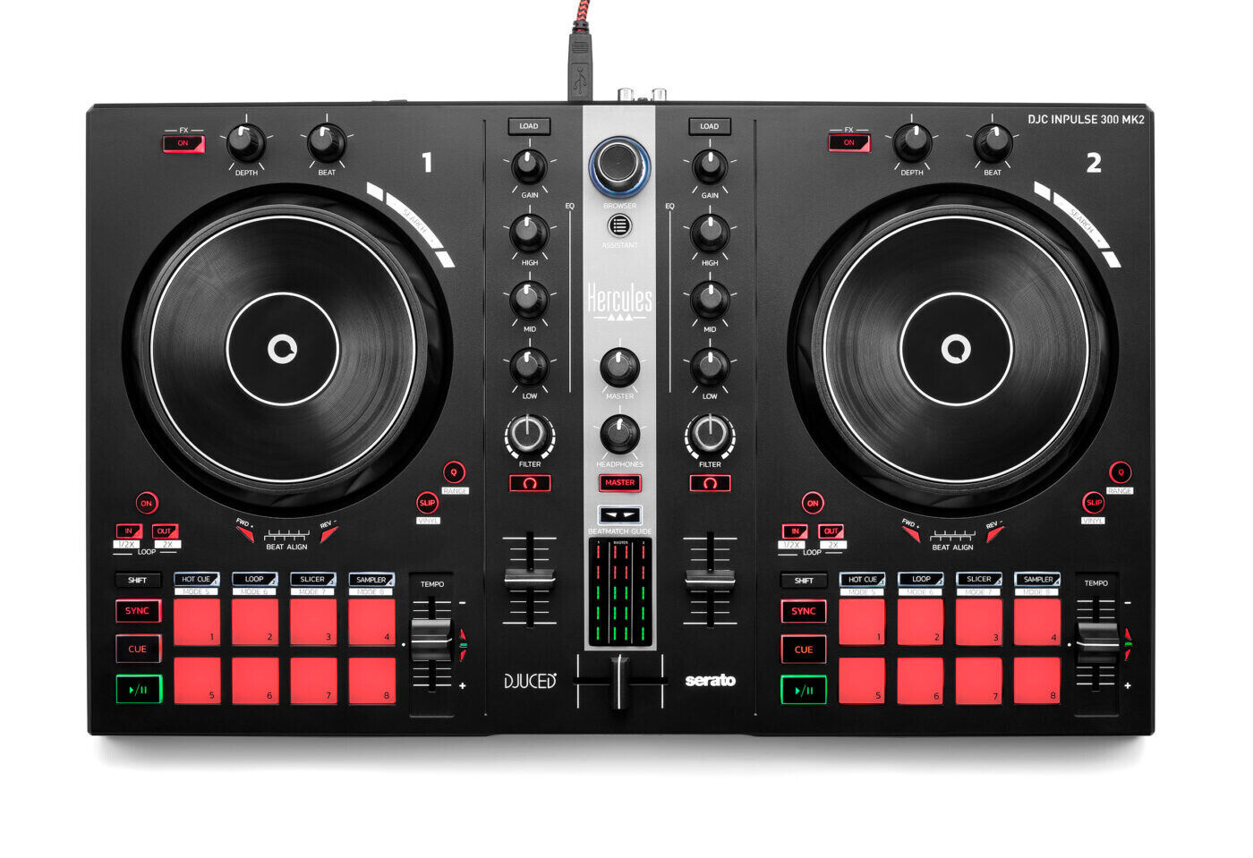 HERCULES Mixer DJ 2 Piatti 16 Drum Pad Nero Rosso Dj Control Inpulse 300 MK2