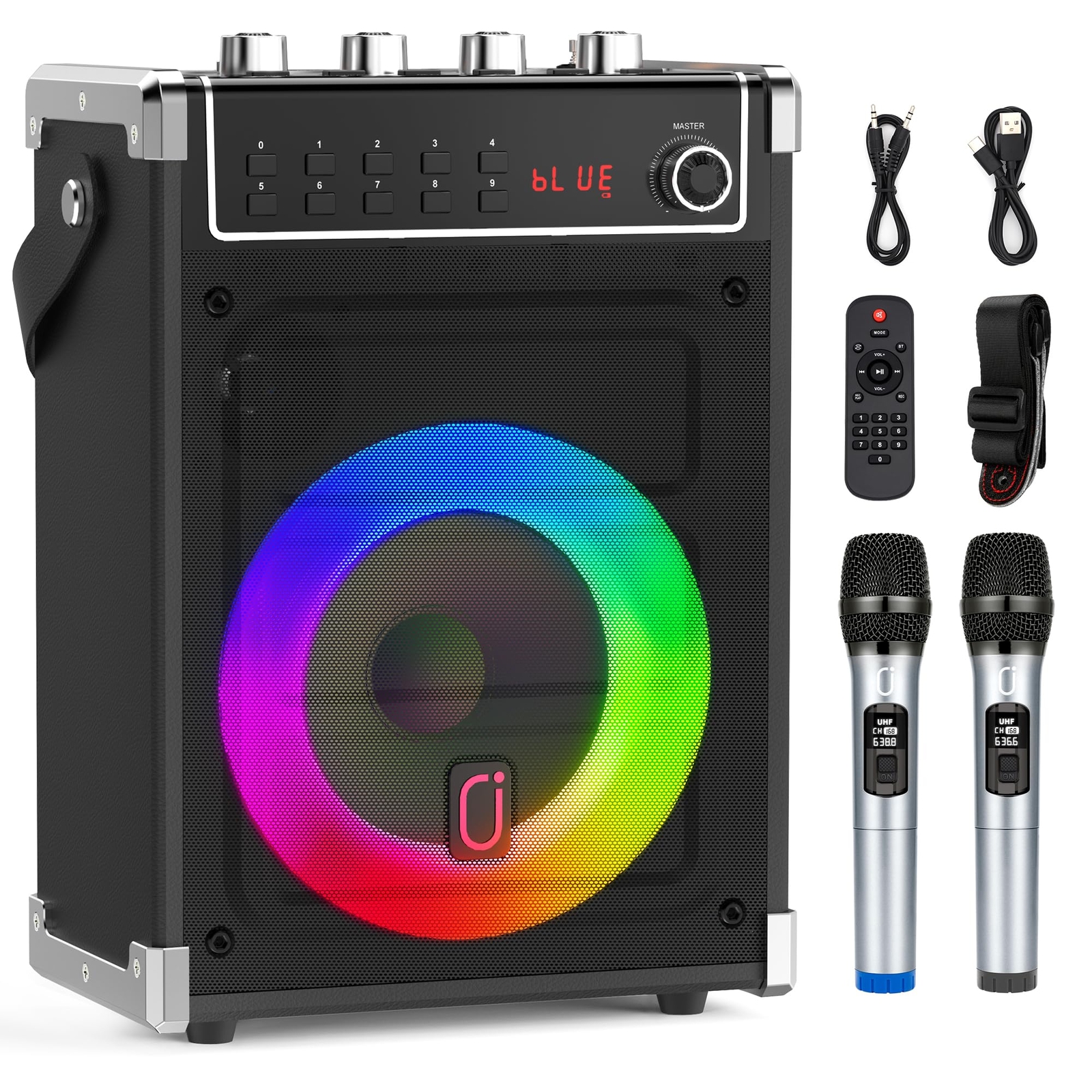 JYX Macchina per karaoke con due microfoni wireless regolazione bassi/alti e ...