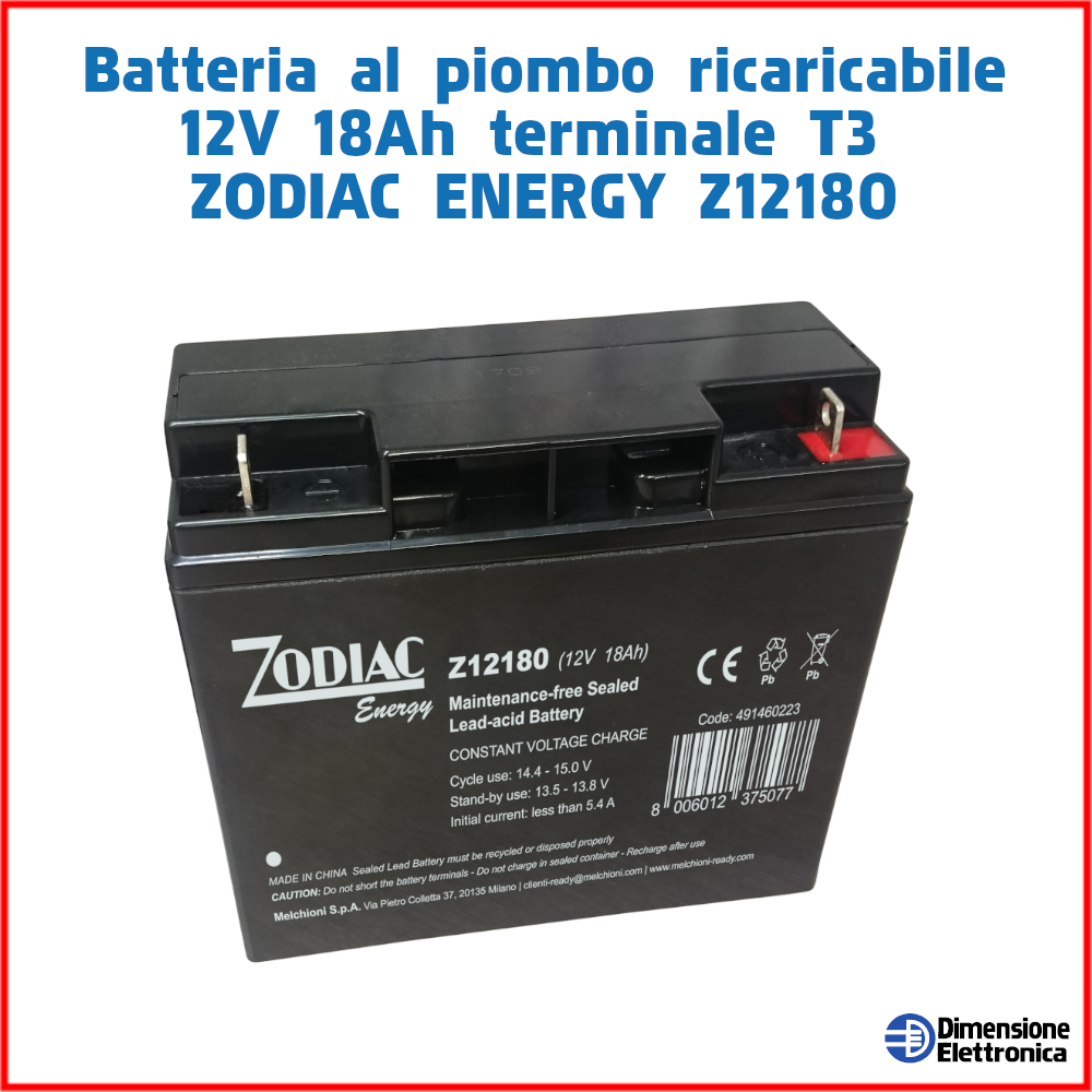 12v 18ah Batteria al Piombo Ricaricabile Ermetica gel ZODIAC come Fiamm fg21803