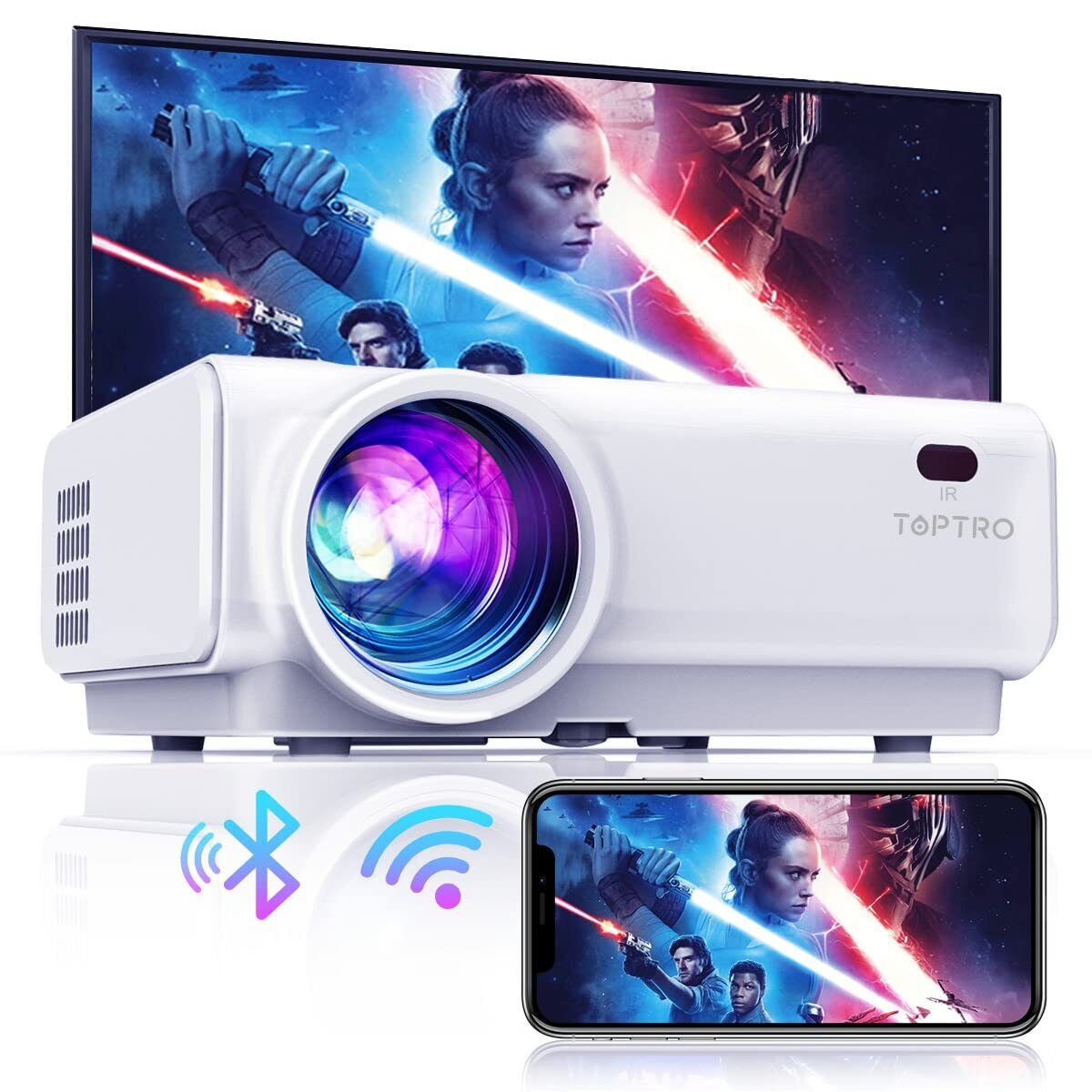 Mini Proiettore Portatile WiFi Bluetooth TOPTRO Videoproiettore 10000 Lumens ...