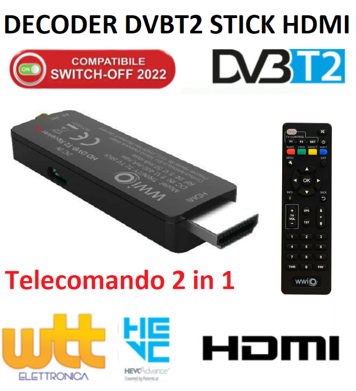 Decoder Digitale Terrestre DVB-T2 Pocket Ricevitore TV FullHD 10Bit HDMi