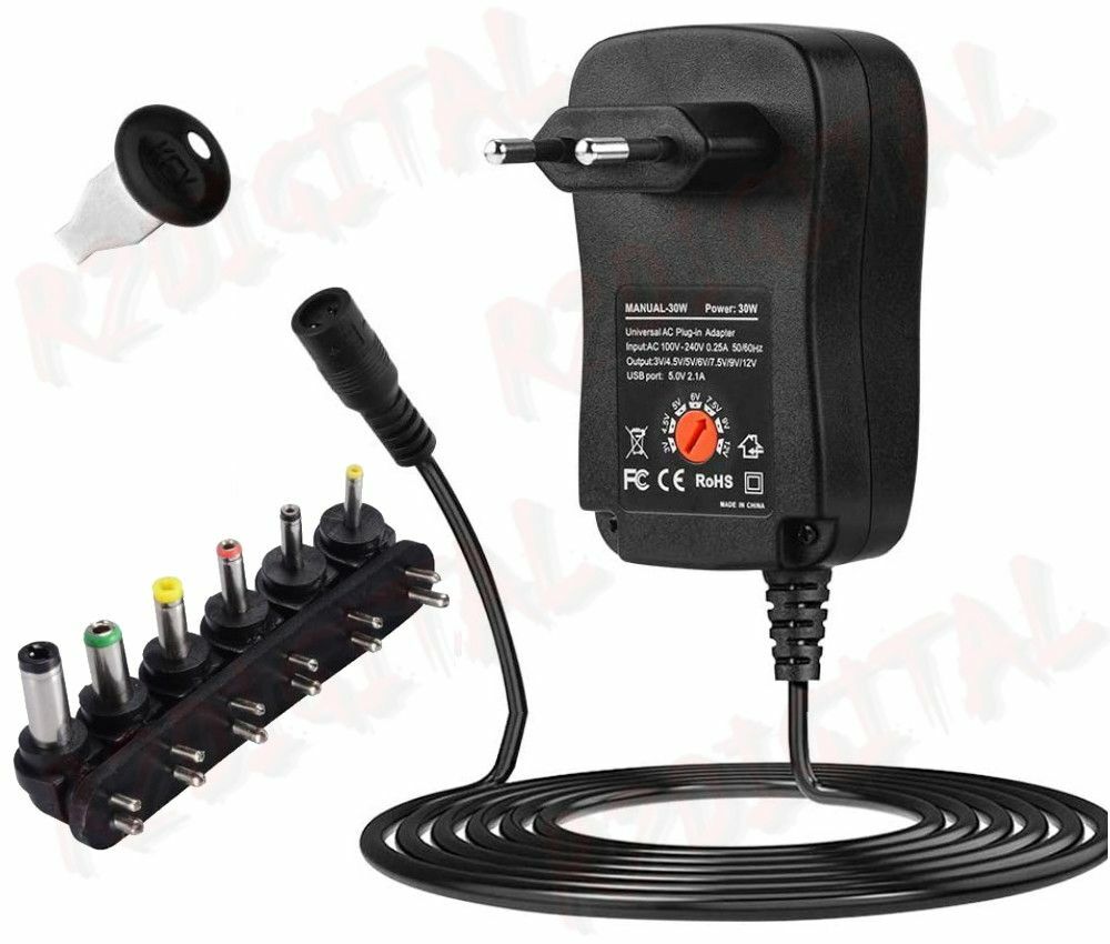 ALIMENTATORE 30W DC 3V 4.5V 5V 6V 7.5V 9V 12V UNIVERSALE TRASFORMATORE SPINOTTI