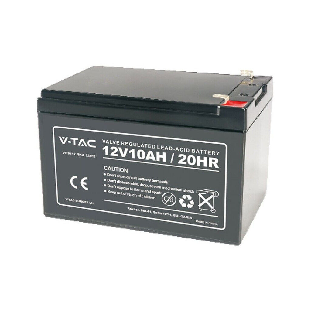 V-TAC Batteria al Piombo Acido 12V 10Ah per Allarme, UPS, videosorveglianza Term