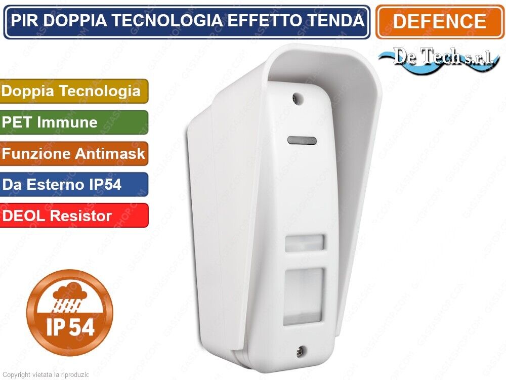 PIR SENSORE RIVELATORE DOPPIA TECNOLOGIA DA ESTERNO EFFETTO A TENDA ANTIMASK