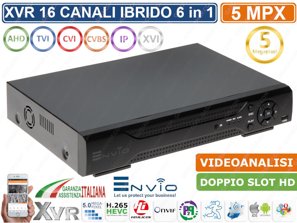XVR DVR 6IN1 AHD CVI TVI CVBS XVI IP 16CH CANALI UTC 5MP VIDEOANALISI CLOUD P2P