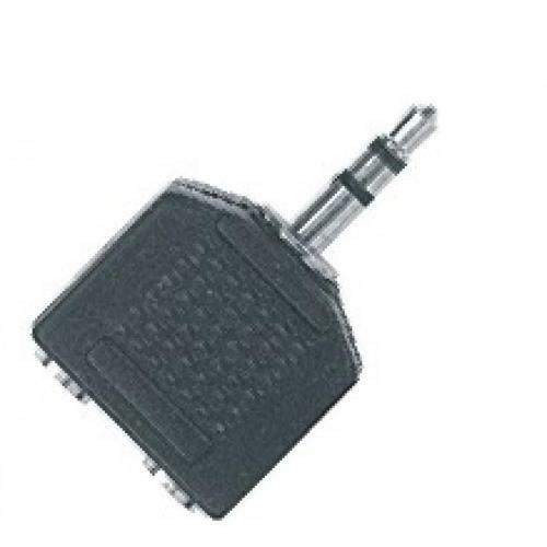 Adattatore in ABS: n. 2 prese jack stereo Ø 3.5 mm.-> spina jack stereo Ø 3.5 mm