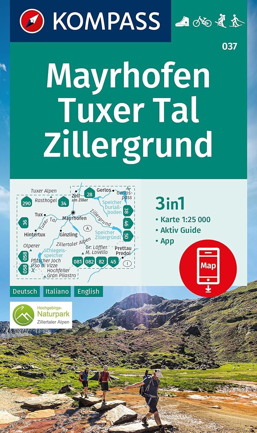 9783991217664 KOMPASS Wanderkarte 037 Mayrhofen, Tuxer Tal, Zill.... Langlaufen.