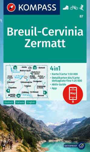 KOMPASS Wanderkarte 87 Breuil-Cervinia, Zermatt 1:50.000 [Italian]