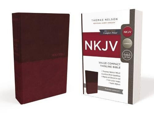 NKJV, Value Thinline Bible, Compact, Leathersoft, Burgundy, Red Letter,