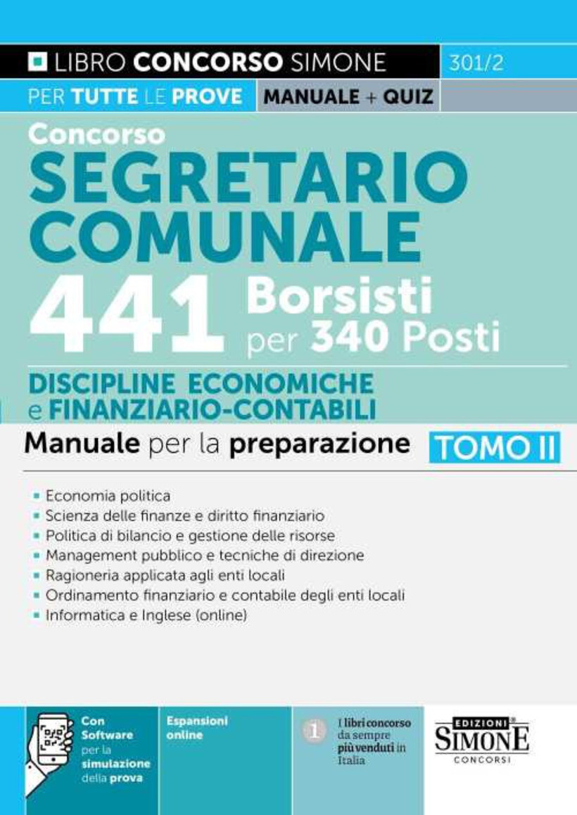CONCORSO SEGRETARIO COMUNALE 441 BORSISTI PER 340 POSTI. CON ESPANSIONE ONLINE.