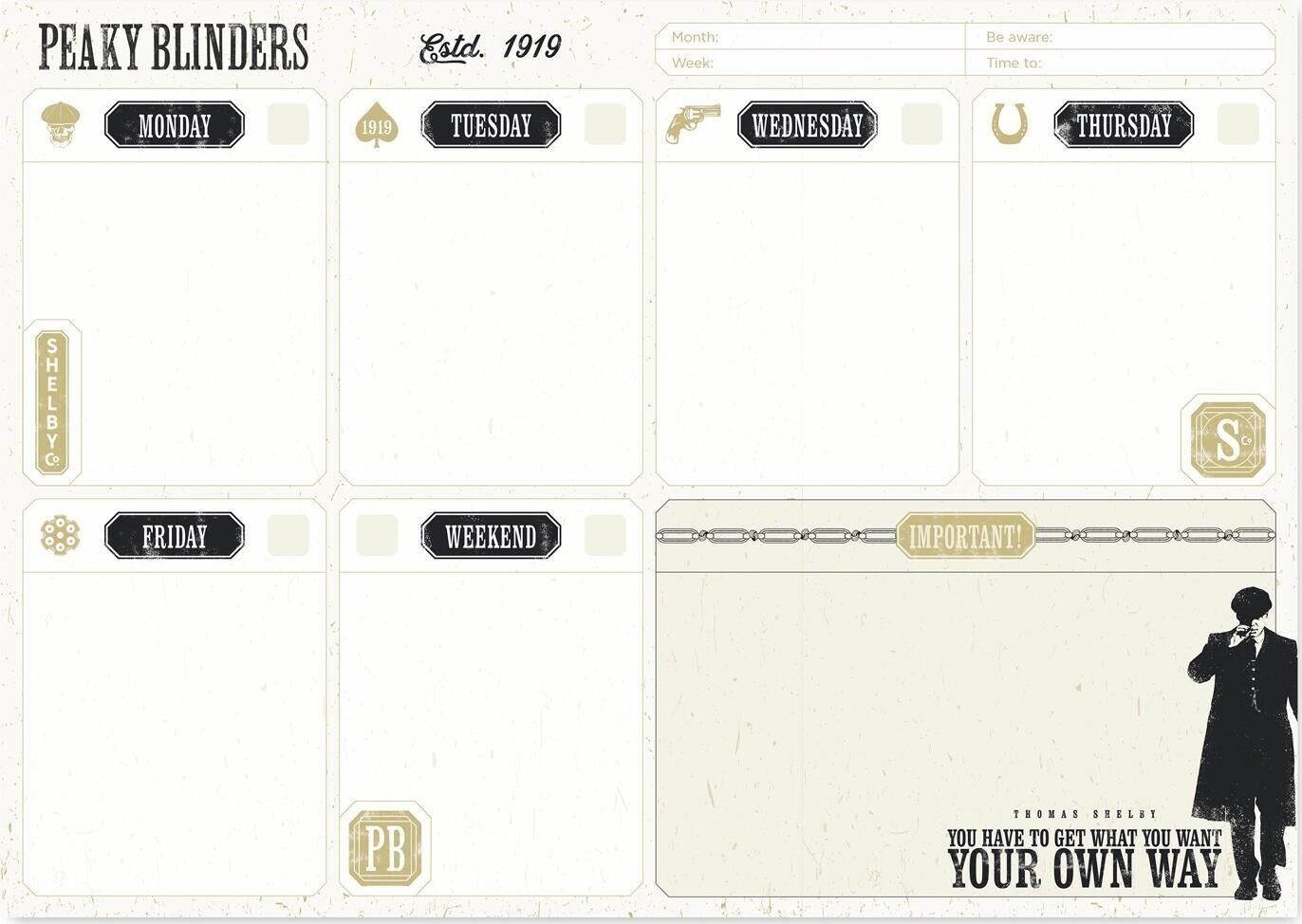 Peaky Blinders: Grupo Erik (Blocco Planner Settimanale A4) -