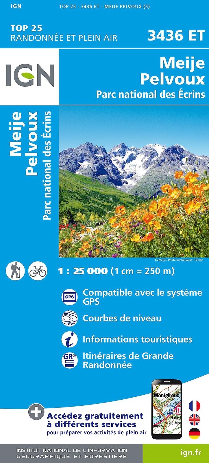 Institut Géographique National Meije / Pelvoux / PNR des Ecrins (Map) TOP 25
