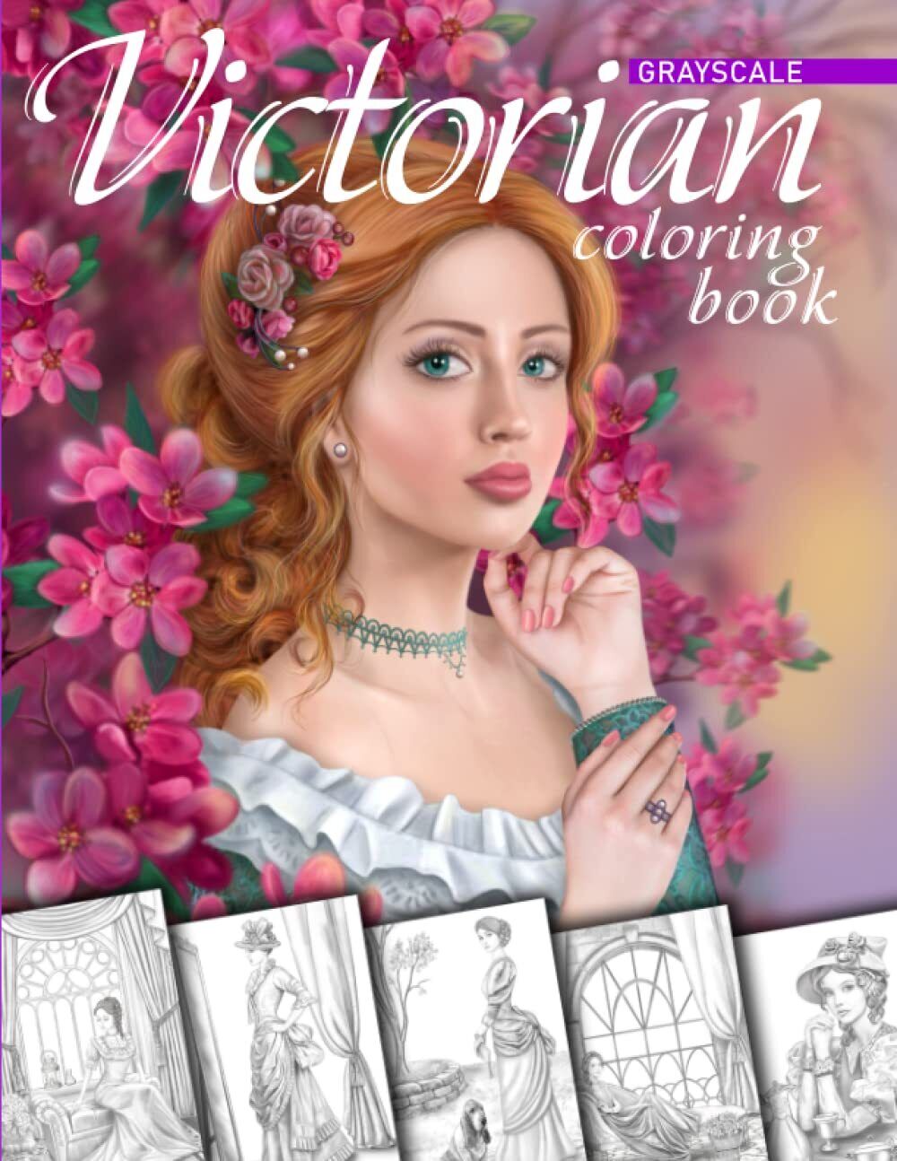 Victorian Coloring Book. Grayscale Coloring Book for Adults