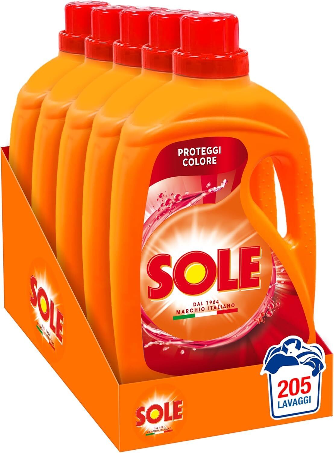 Sole Detersivo Lavatrice Proteggi Colore, 205 Lavaggi Totali, 5 Flaconi