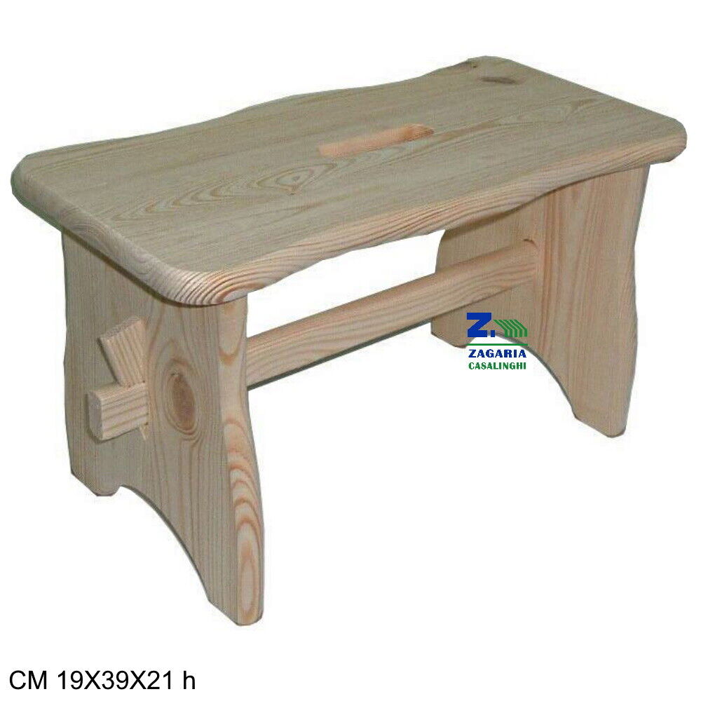 SGABELLO SGABELLINO IN LEGNO MASSELLO CHIARO POGGIAPIEDI SEDUTA CM 19X39X21 H