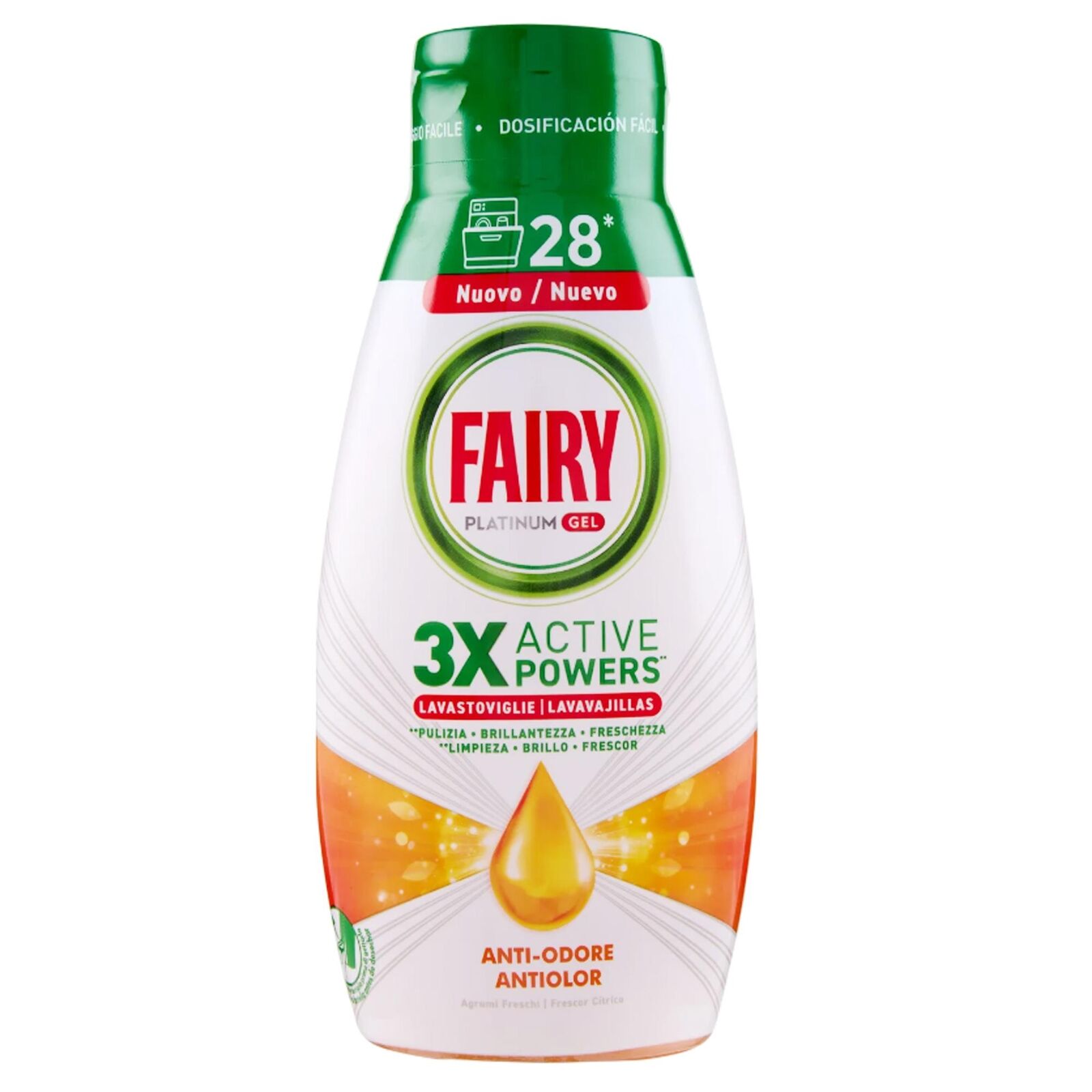 FAIRY GEL LAVASTOVIGLIE PLATINUM 504ML ANTI ODORE AGLI AGRUMI PULIZIA PROFONDA