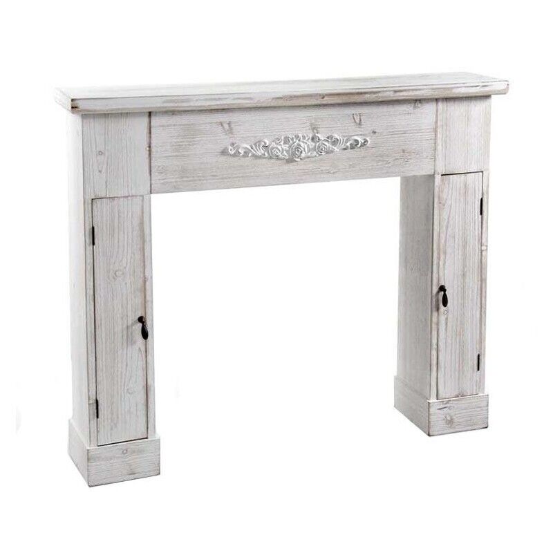 CORNICE PER CAMINETTO 120X23X H100 CM BIANCO SHABBY CON 2 ANTE