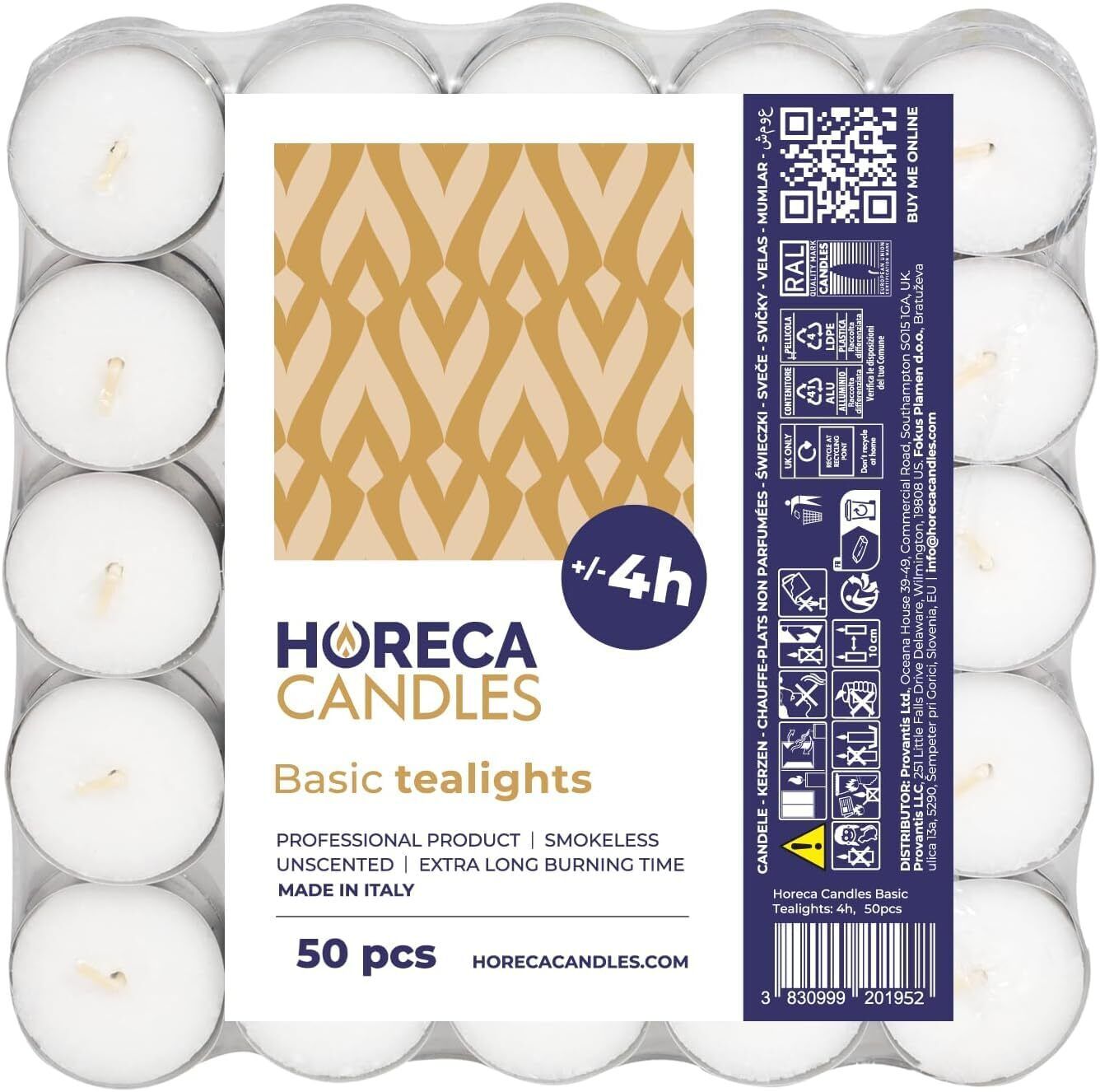 Horeca Candles - Candele Tealight Bianche - Durata 4 Ore di Combustione - Set...