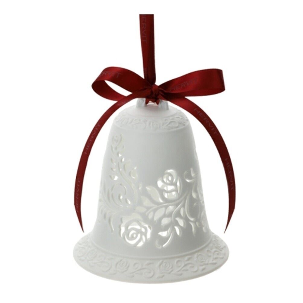 Hervit art. 29732 campana porcellana traforata bianca biscuit 15cm rose