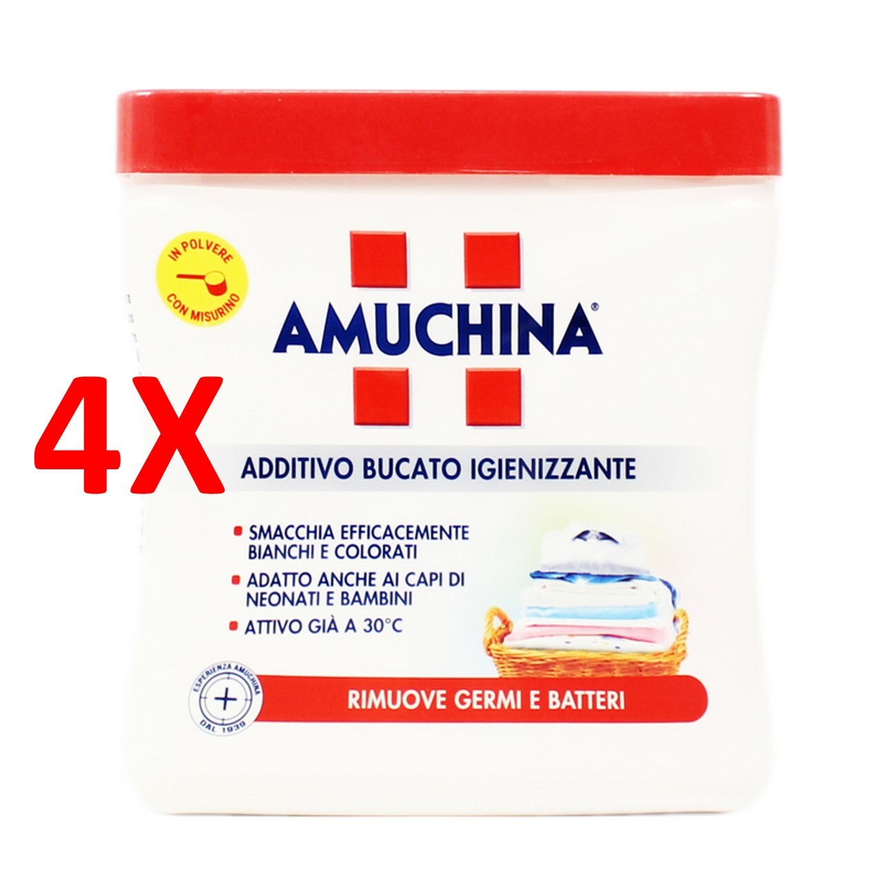 4 X Amuchina Additivo Disinfettante Polvere 500gr Bucato Bianchi E Colorati