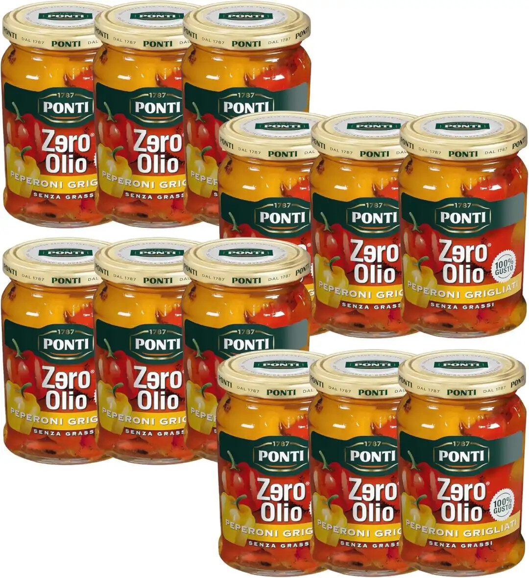 12x Ponti Peperoni Zero Olio Peperoni Grigliati Senza Grassi 12x290gr