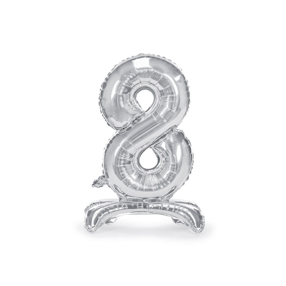 Palloncino FOIL MYLAR con base numero 8 ARGENTO 70 cm 16TX