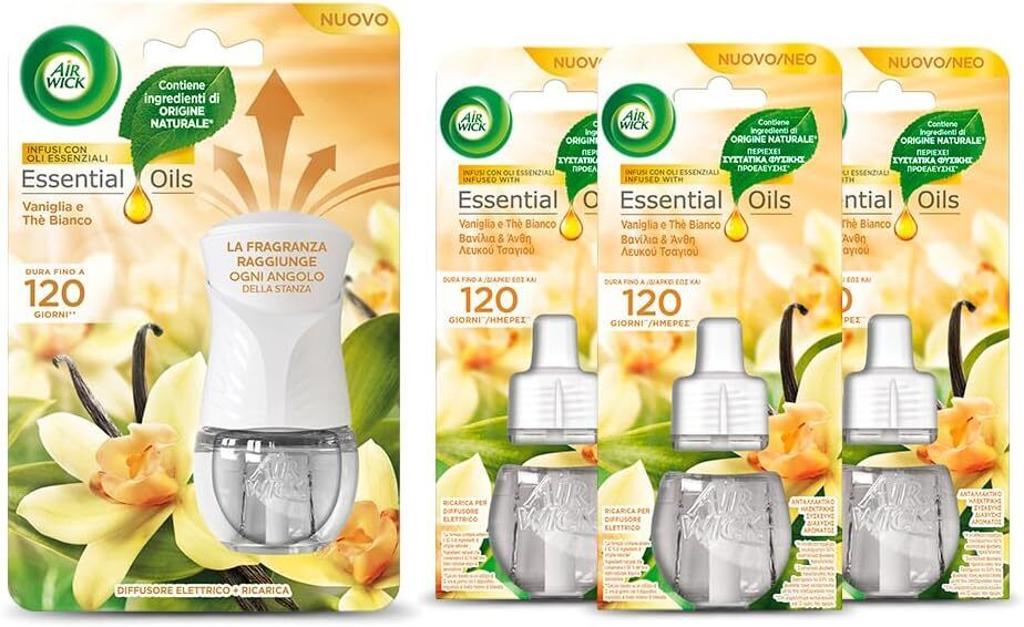 Airwick Kit Diffusore Elettrico di Oli Essenziali: 1 Diffusore + 3 Ricariche
