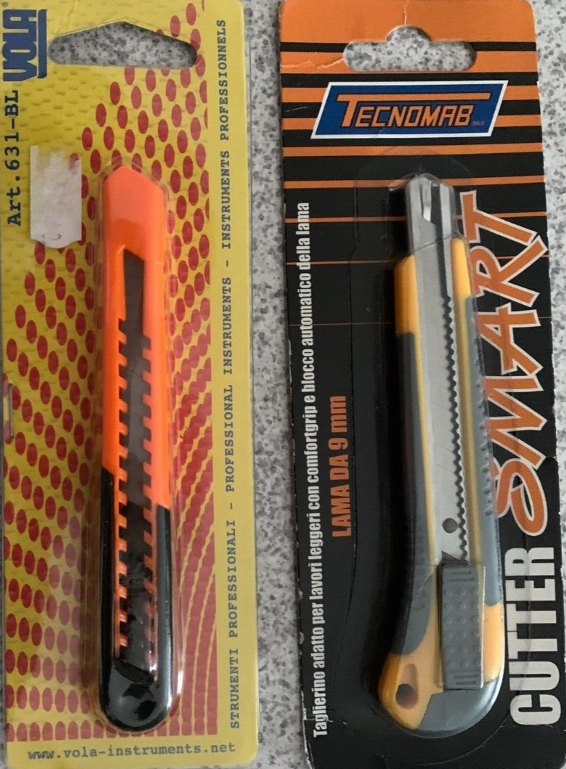 2pz. CUTTER TAGLIERINO DA LAVORO PROFESSIONALE LAMA PICCOLA DA 9MM TECNOMAB VOLA