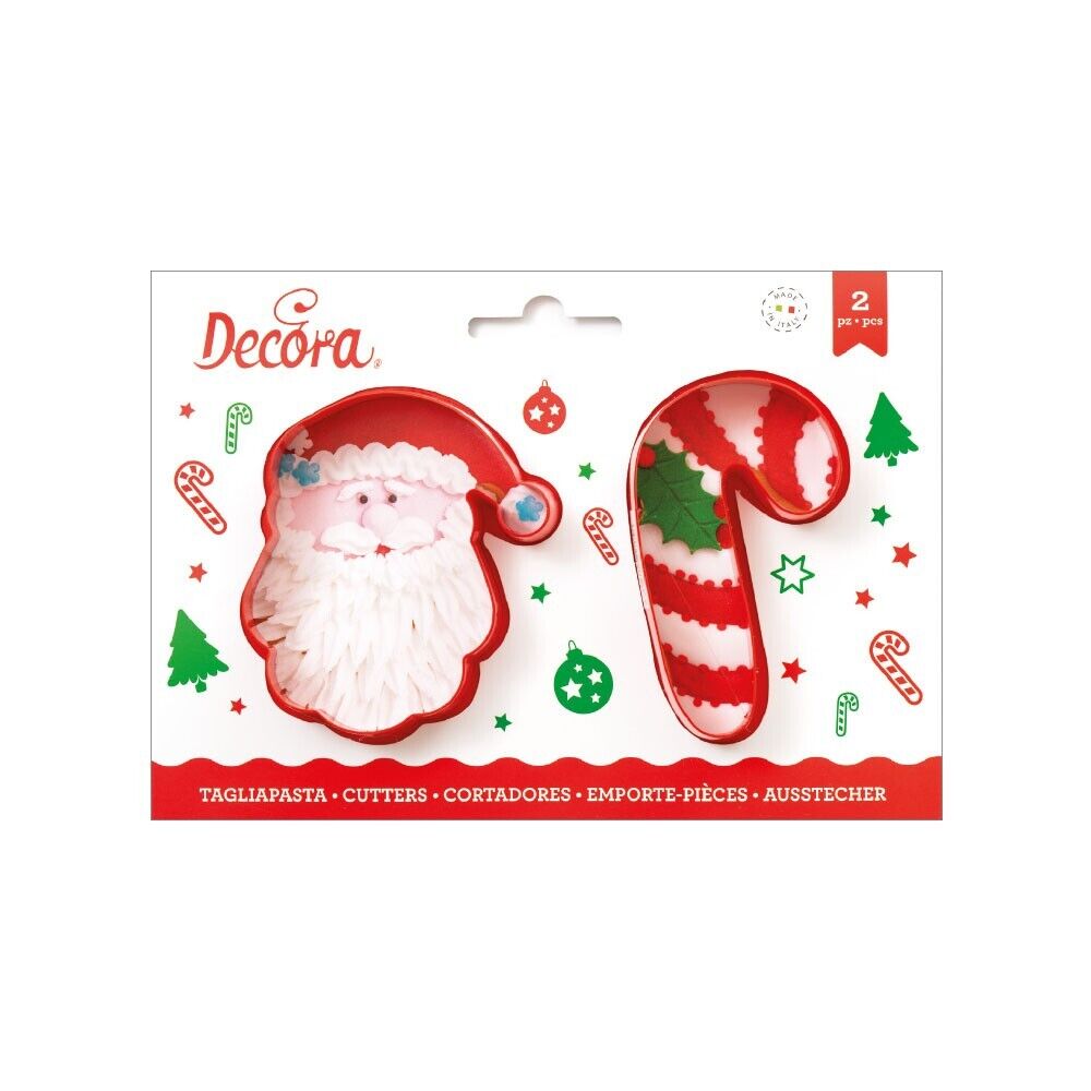 DECORA SET DUE TAGLIAPASTA BABBO NATALE E CANDY CANE TAGLIA BISCOTTI NATALIZI