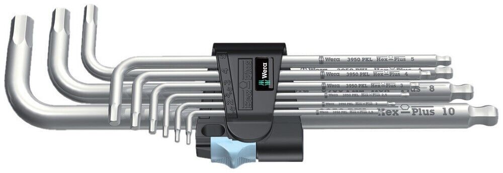 Wera 3950/9 Esagonale Plus Estremità Sferica Metrico L-CHIAVE Set Allen A Inox