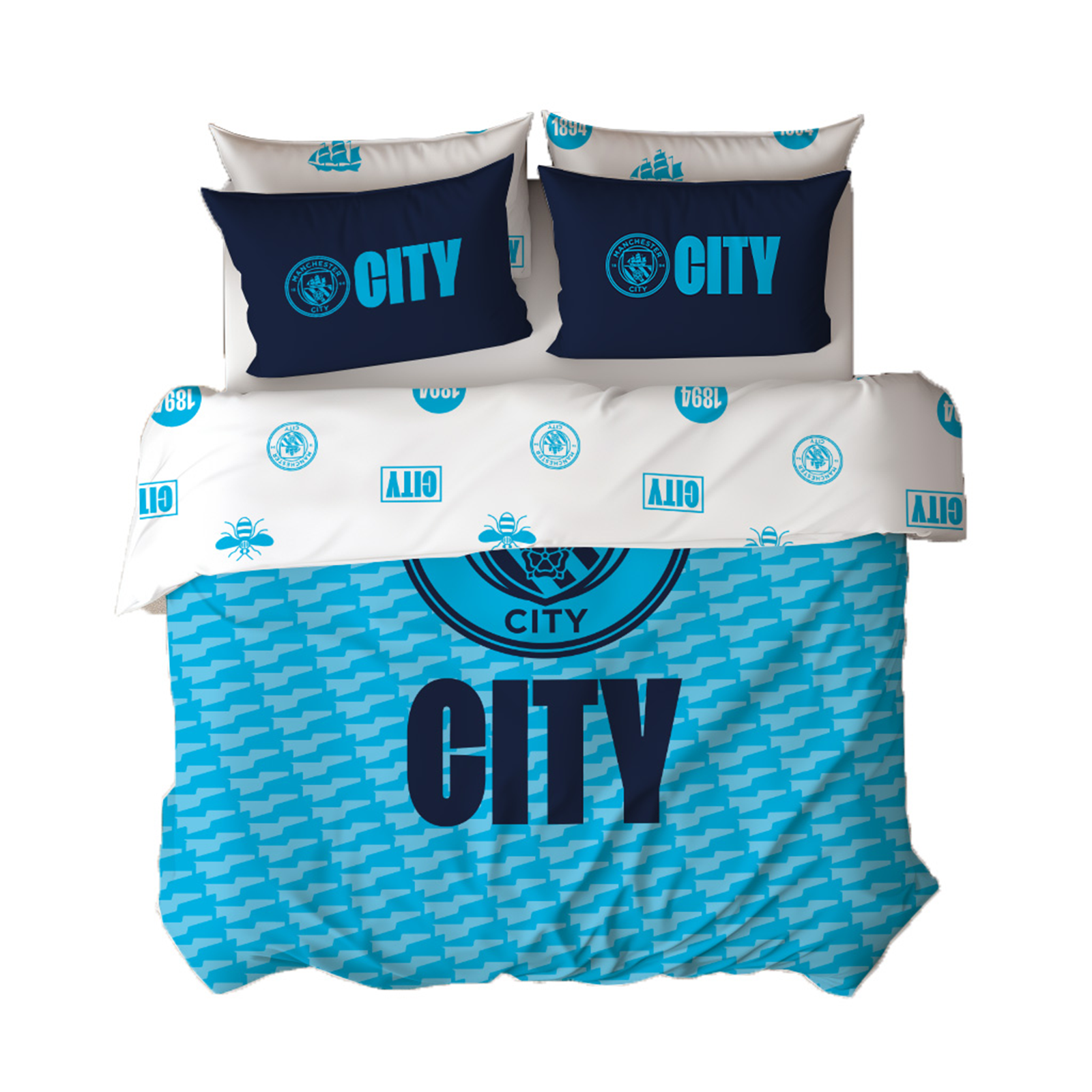 Manchester City FC Doppio Copripiumino e Federa Set Crest Football Letto