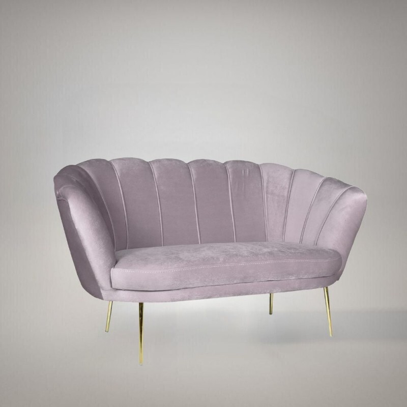 Divano a conchiglia due posti velluto glicine gambe oro 135x75H cm - Orel
