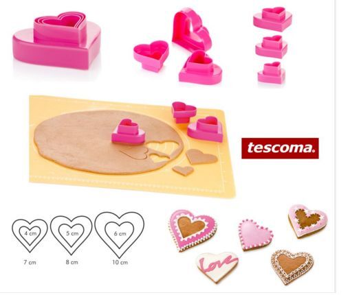 SET 3 FORMINE biscotti forme stampi stampini cuore 6 CUORI stampabiscotti dolci