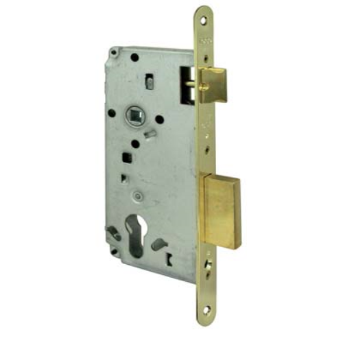 Serratura legno infilare 5c631 logo b.tondo ottonato f.mm 22  f.sagom m2+scr e.m