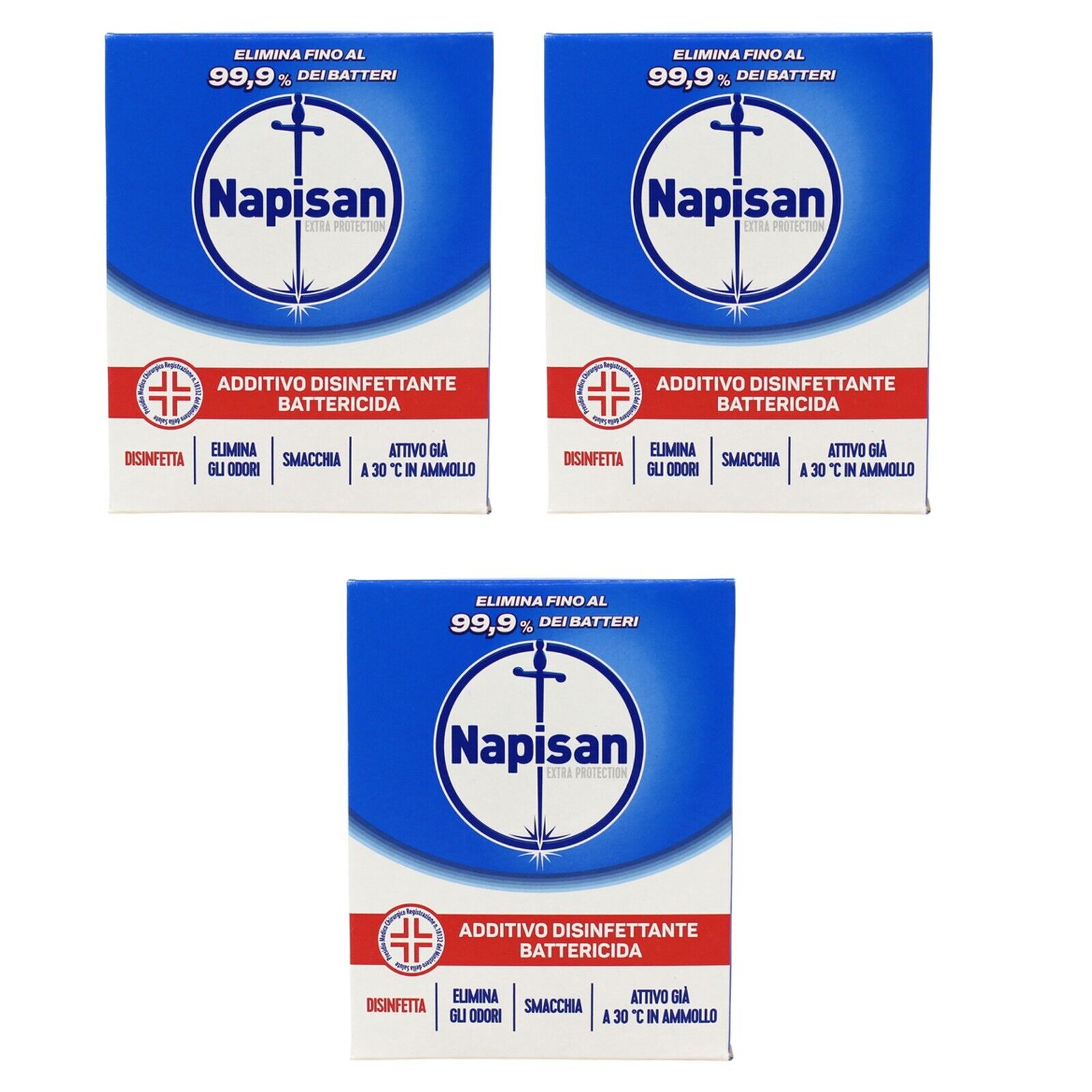 3x NAPISAN ADDITIVO POLVERE DISINFETTANTE BATTERICIDA per bucato lavatrice 500gr
