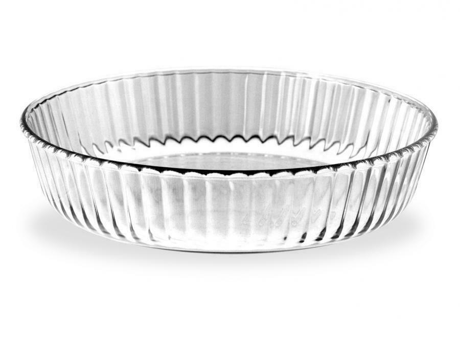 PYREX TEGLIA TEGAME TORTIERA RUOTO TONDO ONDULATO VETRO DA FUOCO CM.26X6H