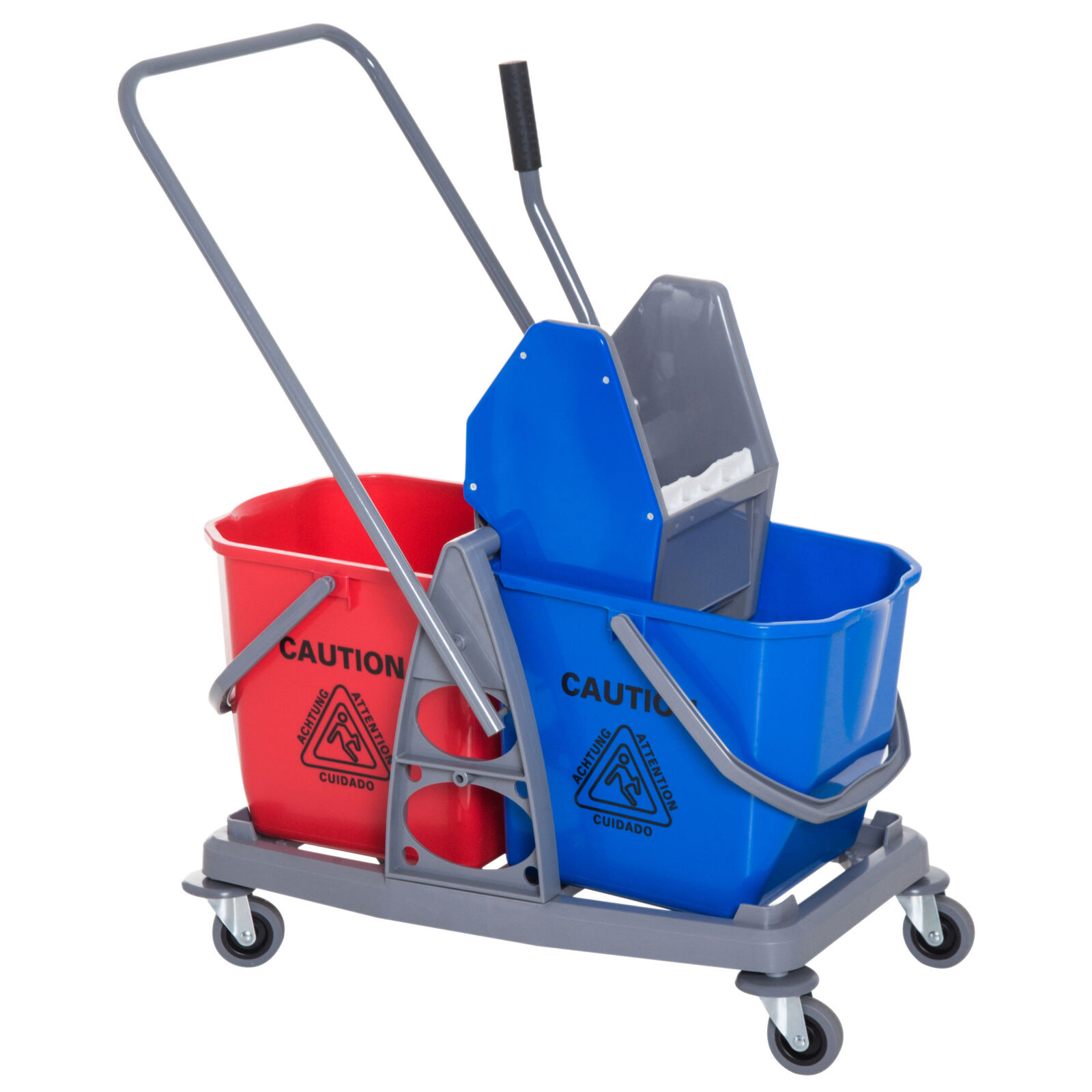 HOMCOM Carrello Lavapavimenti Professionale con Ruote 2 Secchi e Strizzatore