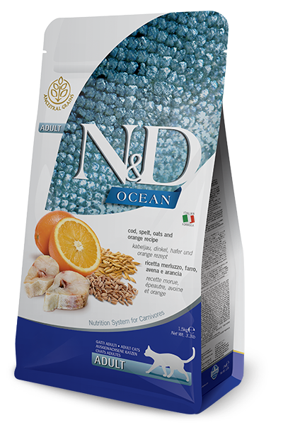 Farmina N&D Ocean Cat Merluzzo, Farro, Avena E Arancia Adult Gr.300
