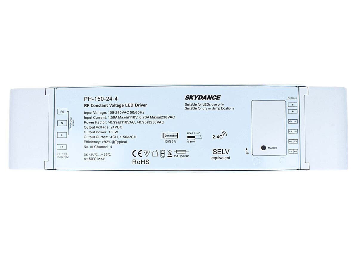 Alimentatore Dimmerabile CV 24V 150W 4 Canali Con Pulsante N.O. e Telecomando