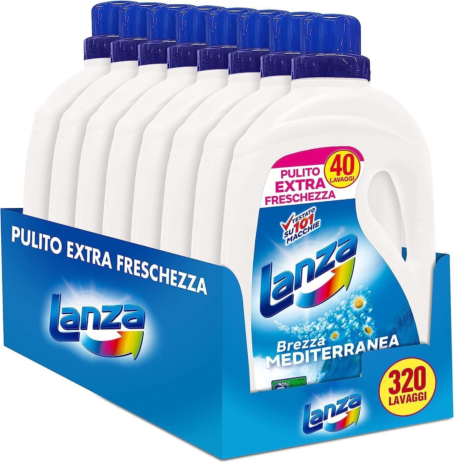 Sole Lanza Detersivo Lavatrice Liquido, Brezza Mediterranea, 8 Confezioni