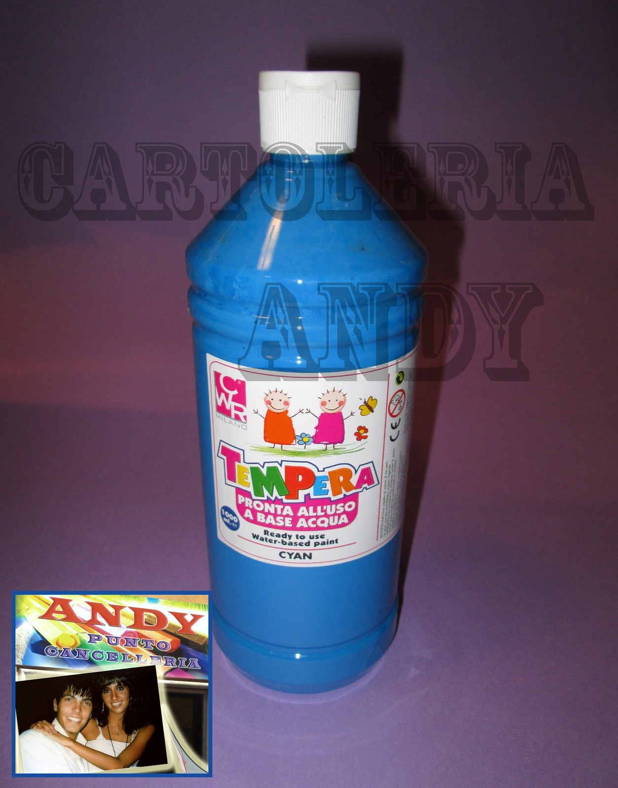 TEMPERA LIQUIDA PRONTA IN BOTTIGLIA 1000 ML (1 LITRO) - BLU CYANO 08808/21