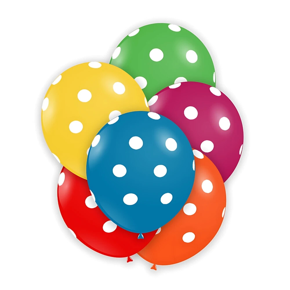 Palloncini 5" (12cm) assortiti con stampa bianca globo pois, 100pz.