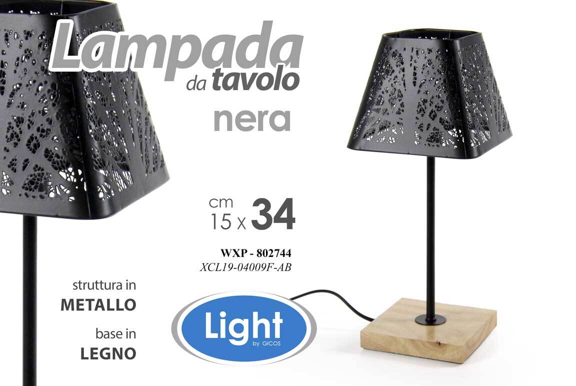 LAMPADA LUMETTO ABAT JOUR TAVOLO COMODINO SCRIVANIA METALLO N LEGNO MODERNA 34cm