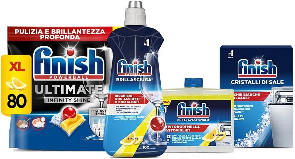 Finish Ultimate IS Lemon 80 + Sale 1kg + Curalavastoviglie e Brillantante Lemon