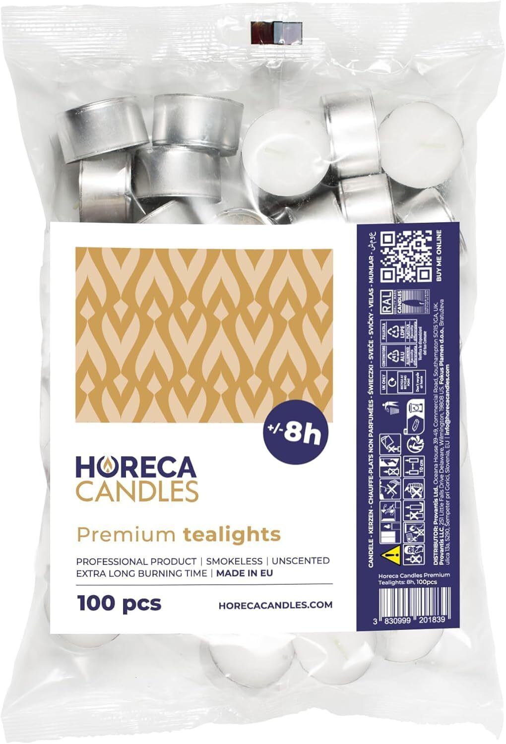 Horeca Candles - 100 Lumini Tealight Premium - Durata 8 ore di Combustione - ...