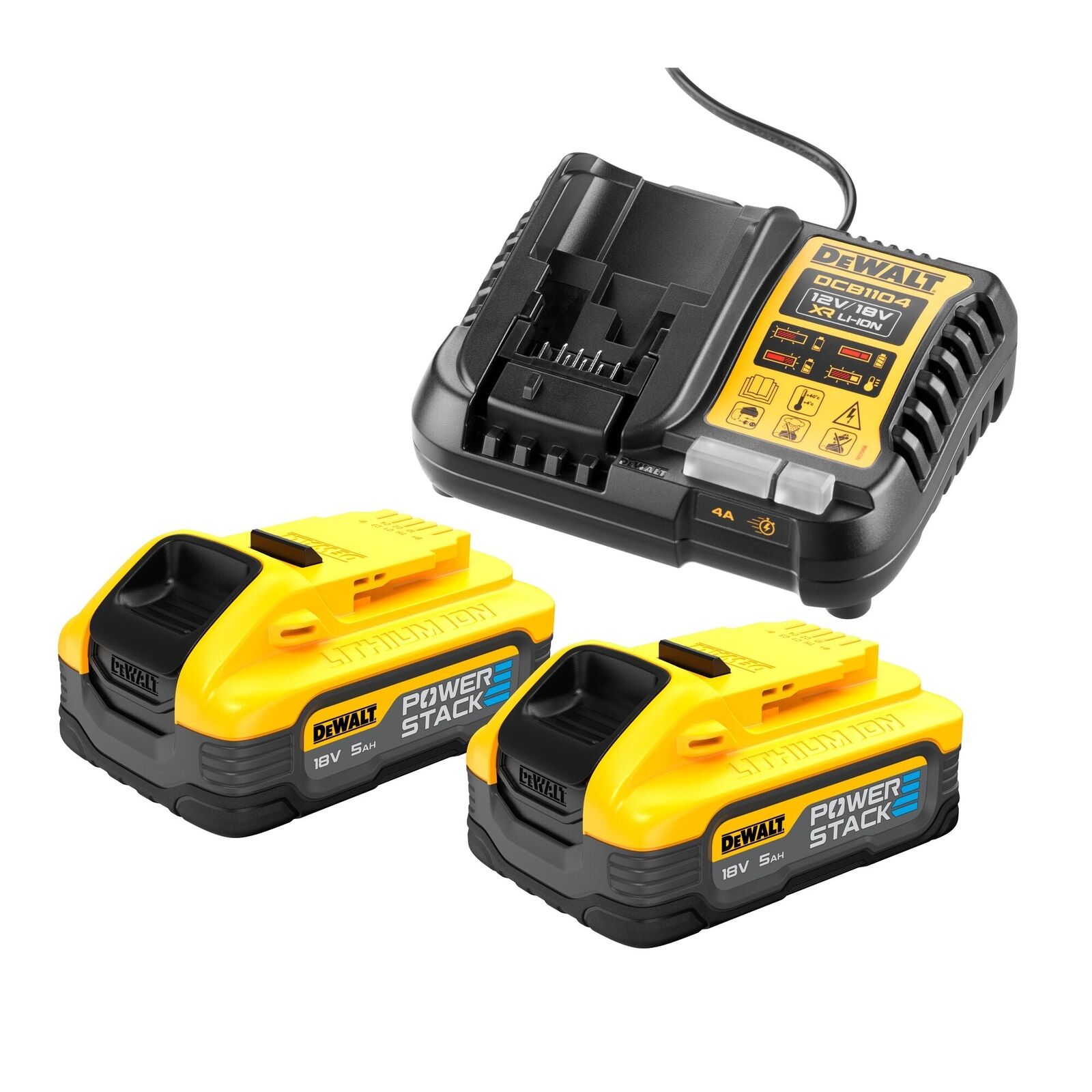DEWALT DCB1104H2-QW Kit 2 batterie XR 18V powerstack 5Ah + caricabatteria