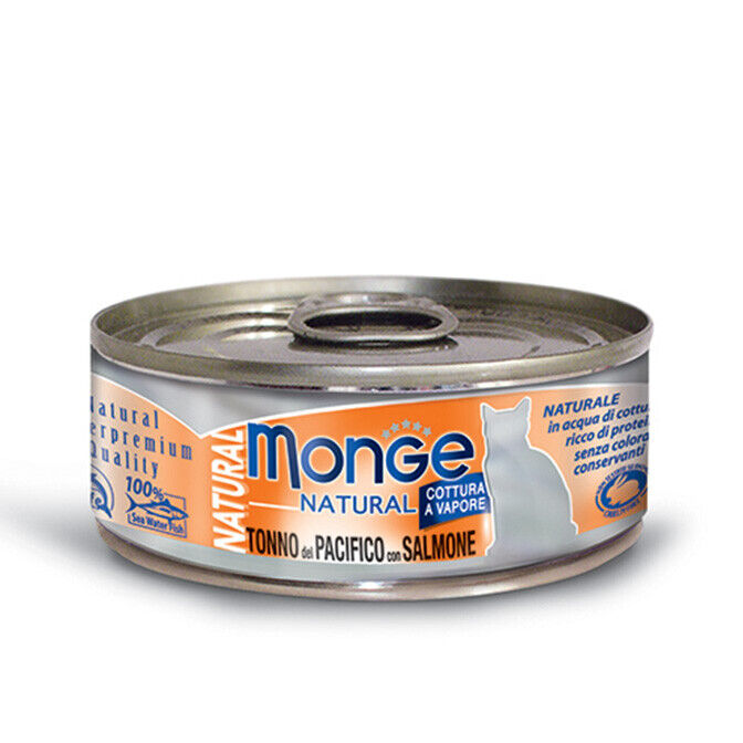 Monge Gatto, Tonno Naturale 80gr - Tonno del Pacifico con Salmone