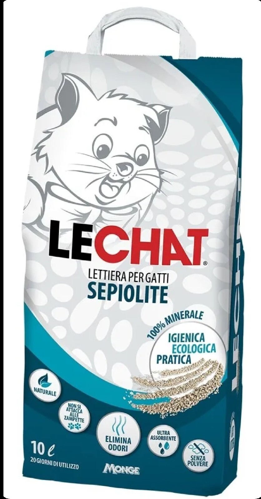Monge Lechat Lettiera Sepiolite Naturale ,10 Litri X Gatto 100% Minerale